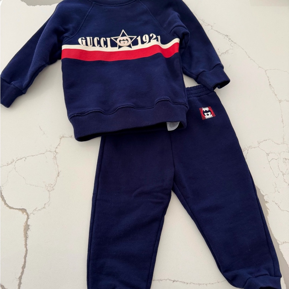 Authentic Gucci Baby 1921 Star Logo Sweatshirt & Jogger Set Navy 12–18M Toddler